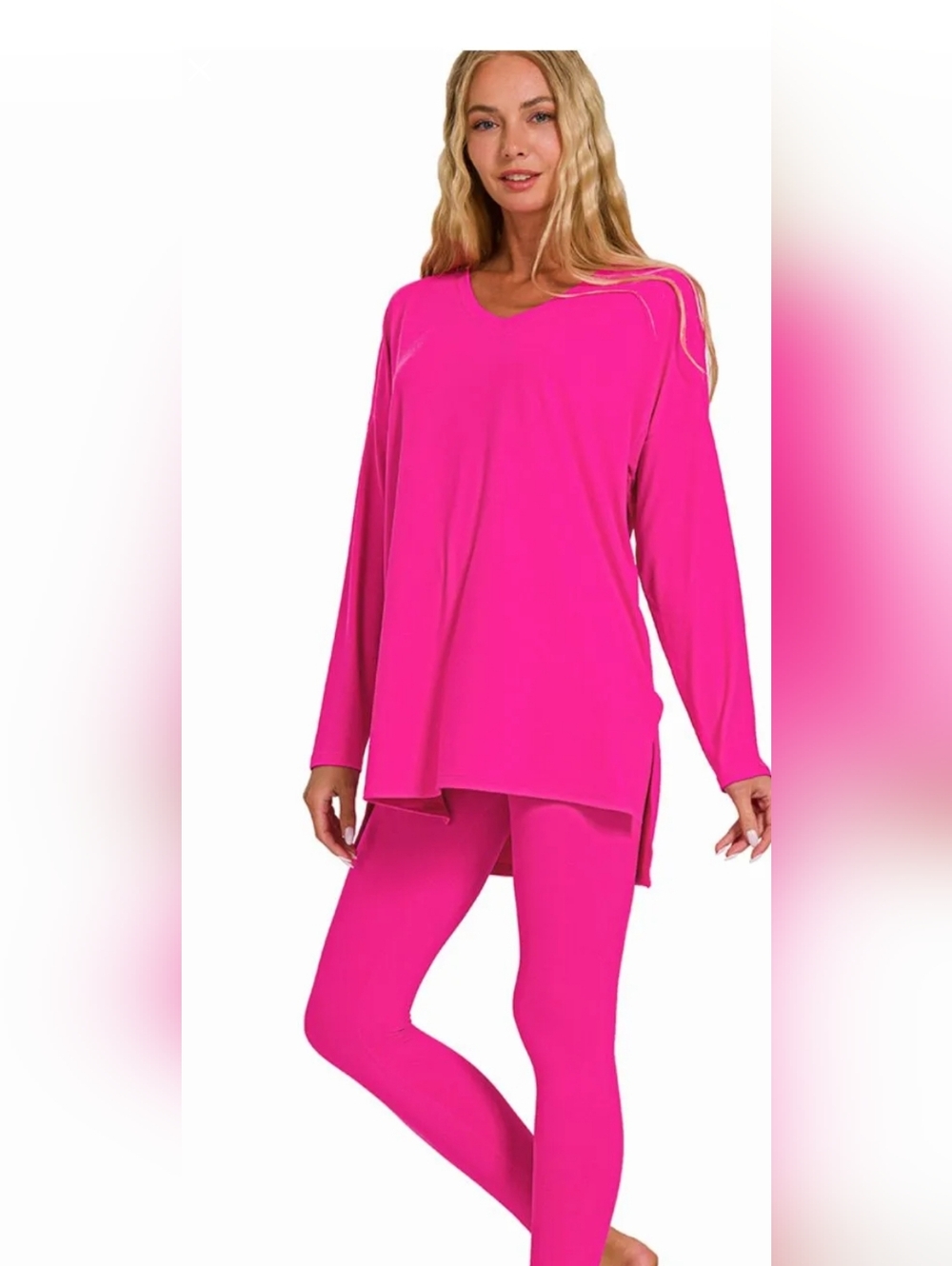 Zenana Outfitters Hot Pink Lounge Top & Legging Set